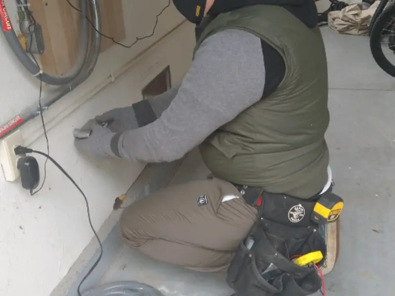 Electrician performing outlet wiring in a Ocean Springs garage